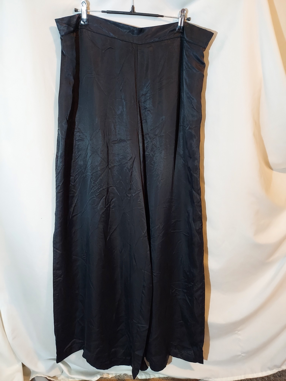 Athleta Calm Cool Wide Leg Pants Black Satin Silk Cupro Lounge Trouser Size 1X